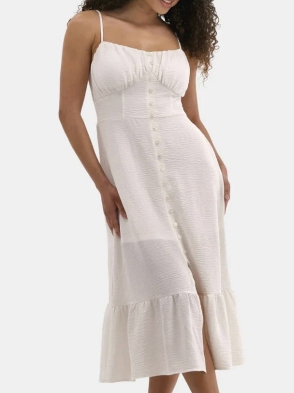 No Boundaries Cream Button-Front Midi Chemise Dress